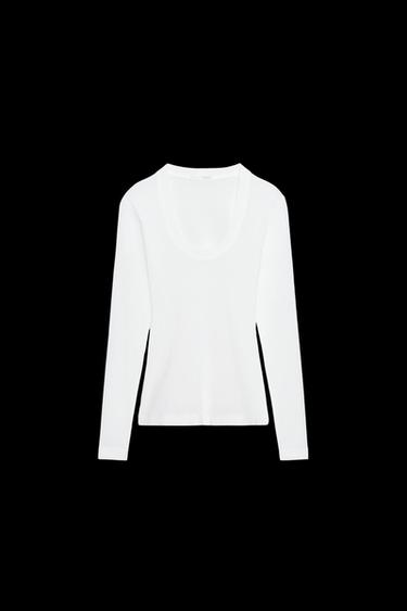 CAMISETA CREPE MANGA LARGA - Crudo de Zara - Imagen 0