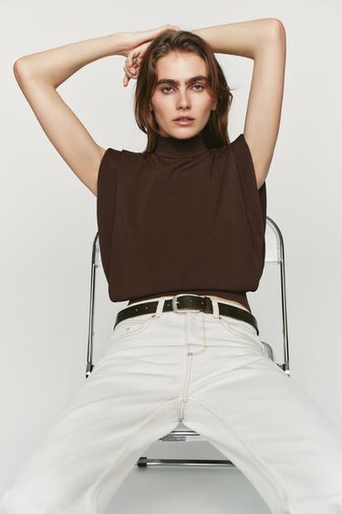 Zara CRACKLED EFFECT 100% LEATHER BELT - Brown