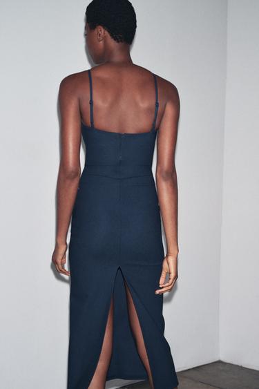 CREPE SWEETHEART NECKLINE DRESS - Navy blue by Zara - Image 3