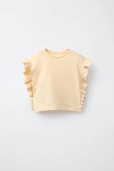 CAMISETA LISA VOLANTES - Amarillo de Zara - Imagen 0