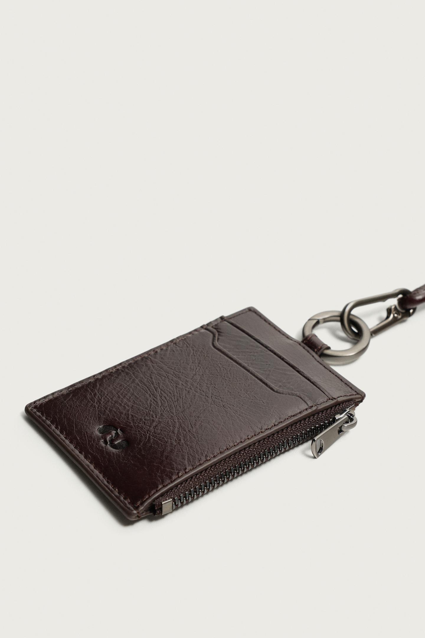 Мужской кошелёк Zara Leather Lanyard Card Holder, цвет: Коричневый — фото 5