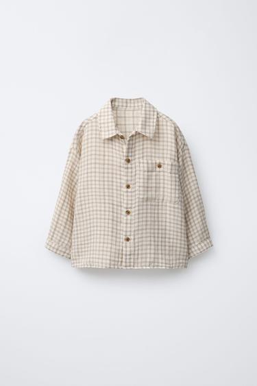 CAMISA CUADROS BOLSILLO - Crudo de Zara