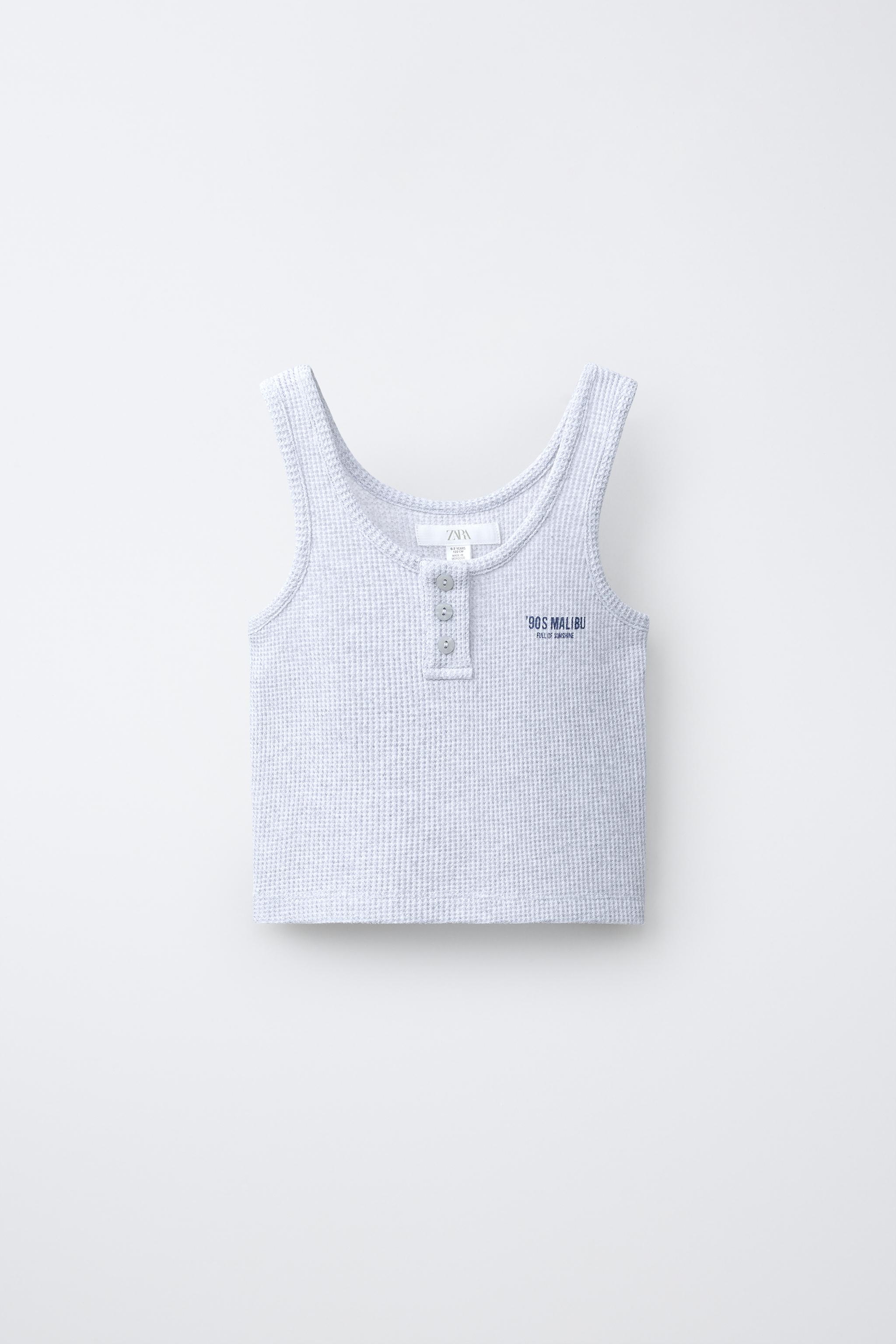 WAFFLE-KNIT TEXT TOP — Grey marl