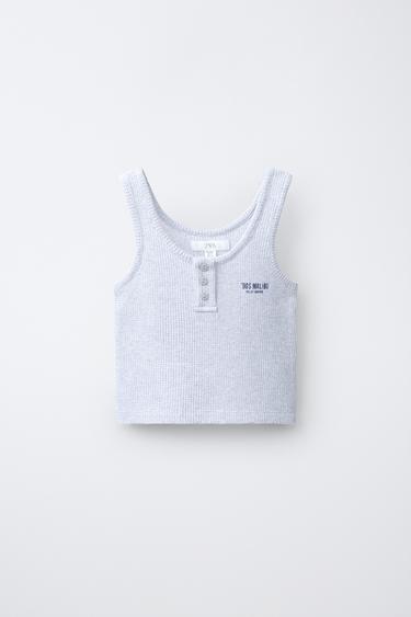 TEXT PRINT WAFFLE TOP - Grey marl by Zara