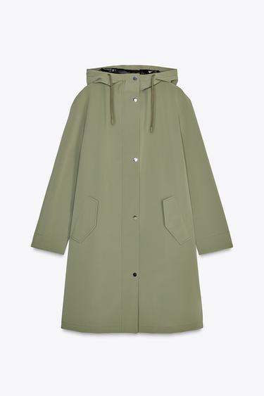 Zara HOODED RUBBERIZED JACKET - Khaki