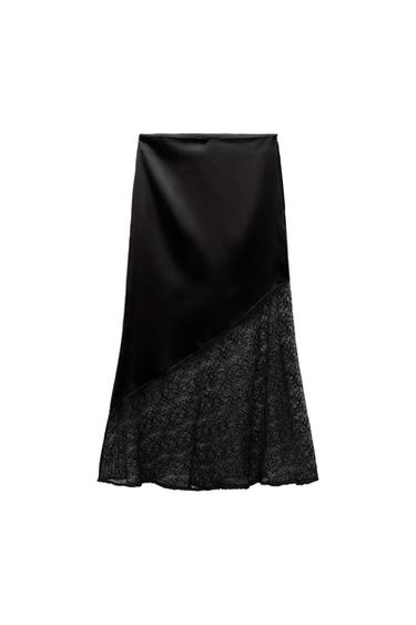 COMBINATION LACE SATIN EFFECT MIDI SKIRT