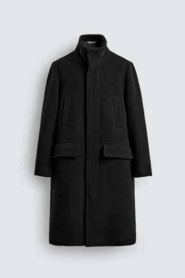 CASACO LONGO COM LÃ - Preto da Zara