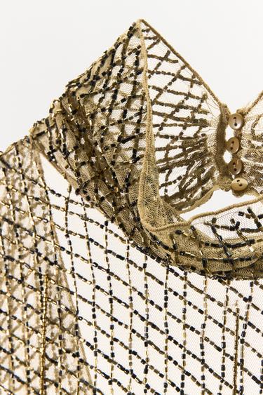 EMBROIDERED BEADED MINI DRESS - Golden by Zara - Image 8