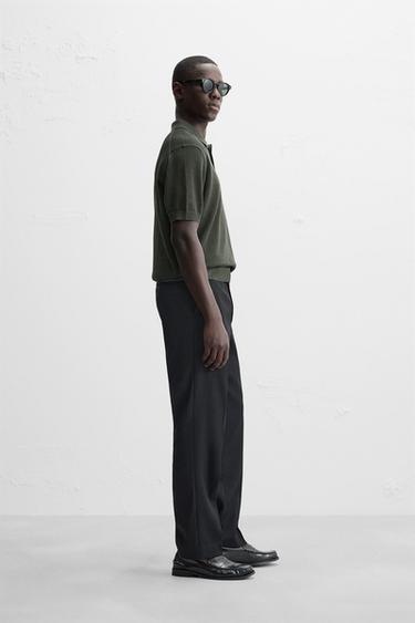 POLO EN MAILLE STRUCTURÉ PERFORÉ - Gris taupe de Zara - Image 3