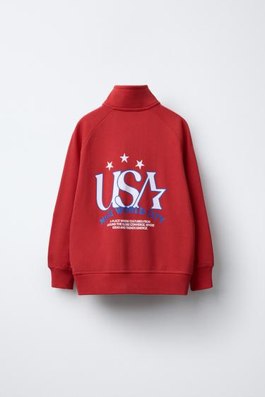 SWEAT ZIPPÉ IMPRIMÉ À RELIEF - Rouge de Zara - Image 1