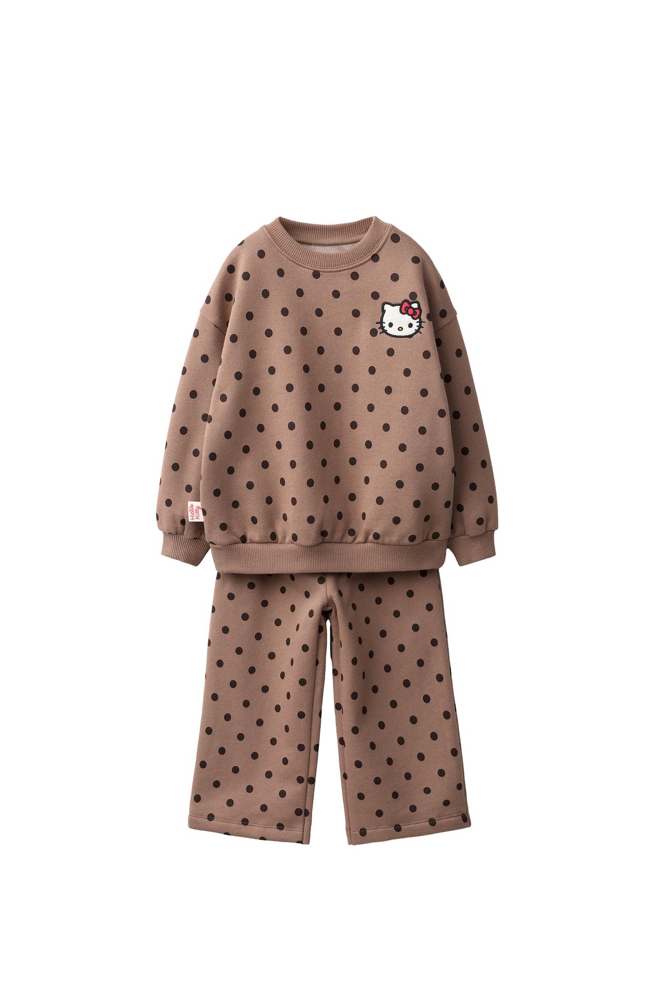 HELLO KITTY © SANRIO POLKA DOT SWEATSHIRT AND PANTS SET — Brown