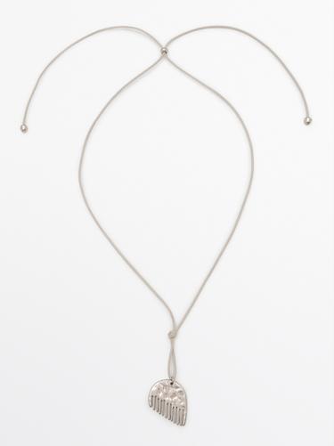 Zara Cord necklace with comb piece - Silver - Image 0