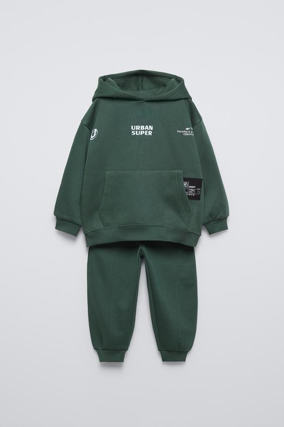 LABEL TEXT JOGGING SWEATSHIRT AND PANTS MATCHING SET Green ZARA