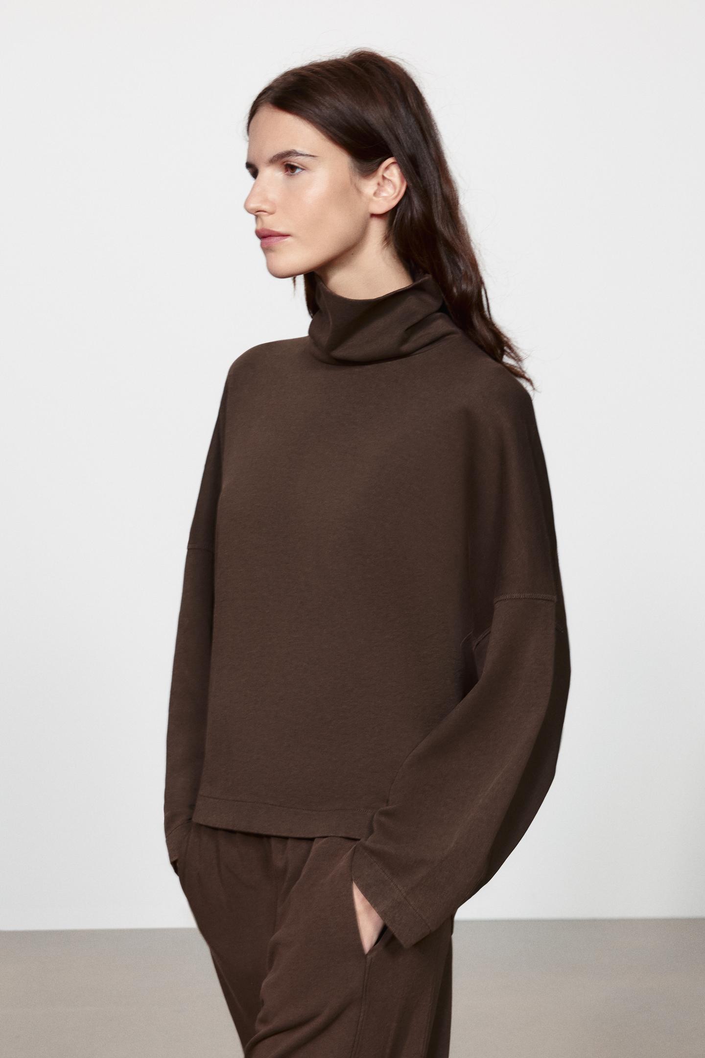 Женская толстовка Zara Mock Neck Interlock, цвет: Коричневый — фото 2