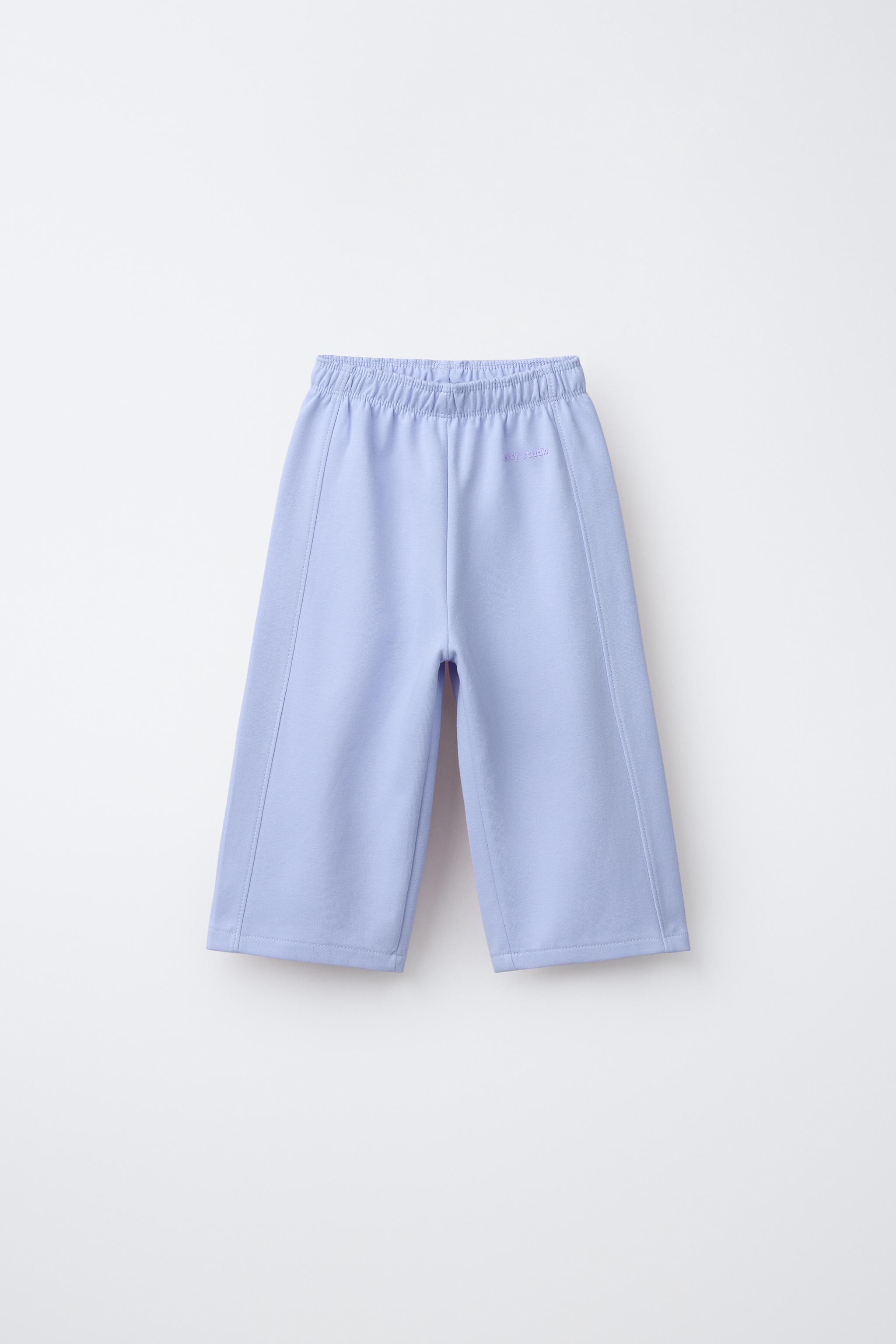 WIDE LEG INTERLOCK RAISED TEXT PANTS - Pastel blue | ZARA United