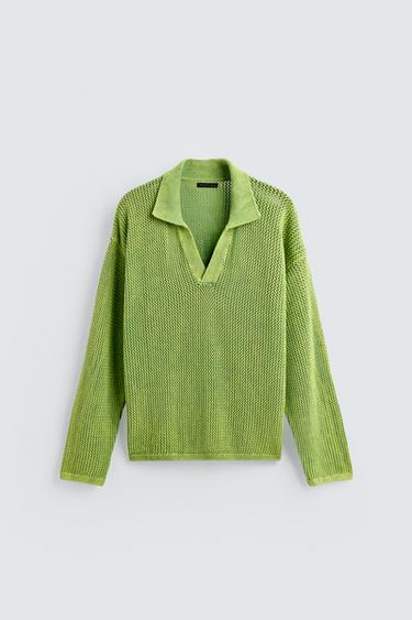 POLO EN MAILLE STRUCTURÉE DÉLAVÉE - vert délavé de Zara