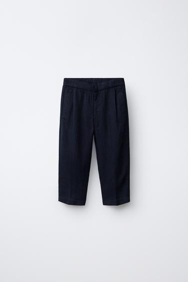 LINEN BLEND SUIT TROUSERS - Navy blue by Zara