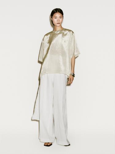 Pantalon lin fluide taille large - Limited Edition - Blanc cassé de Zara - Image 0