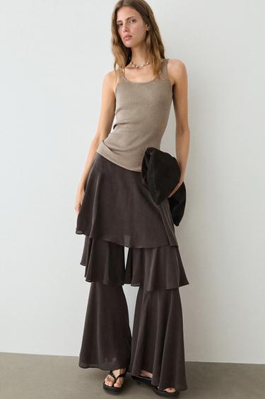 Top tirantes canalé mezcla seda - Hueso de Zara