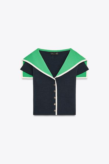TOP EN MAILLE REVERS CONTRASTANT - Bleu marine de Zara - Image 3