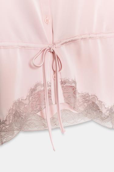 TOP SATINÉ EN DENTELLE - Rose craie de Zara - Image 6