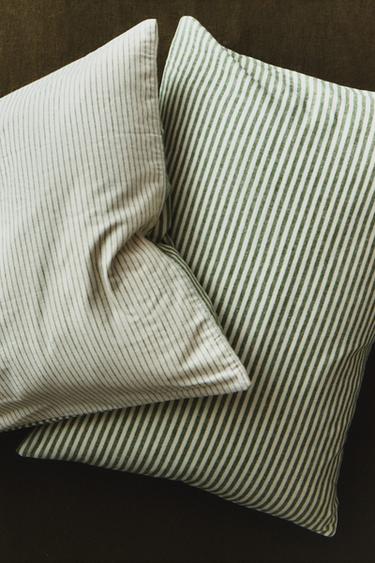 STRIPED REVERSIBLE FLANNEL PILLOWCASE (160 GSM) — Sea green 1