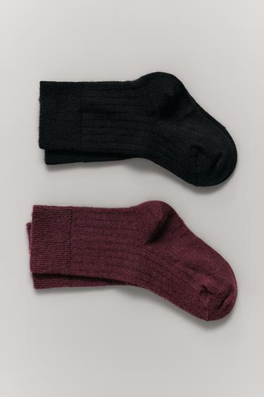 TWO-PACK OF WOOL SOCKS - Burgundy by Zara