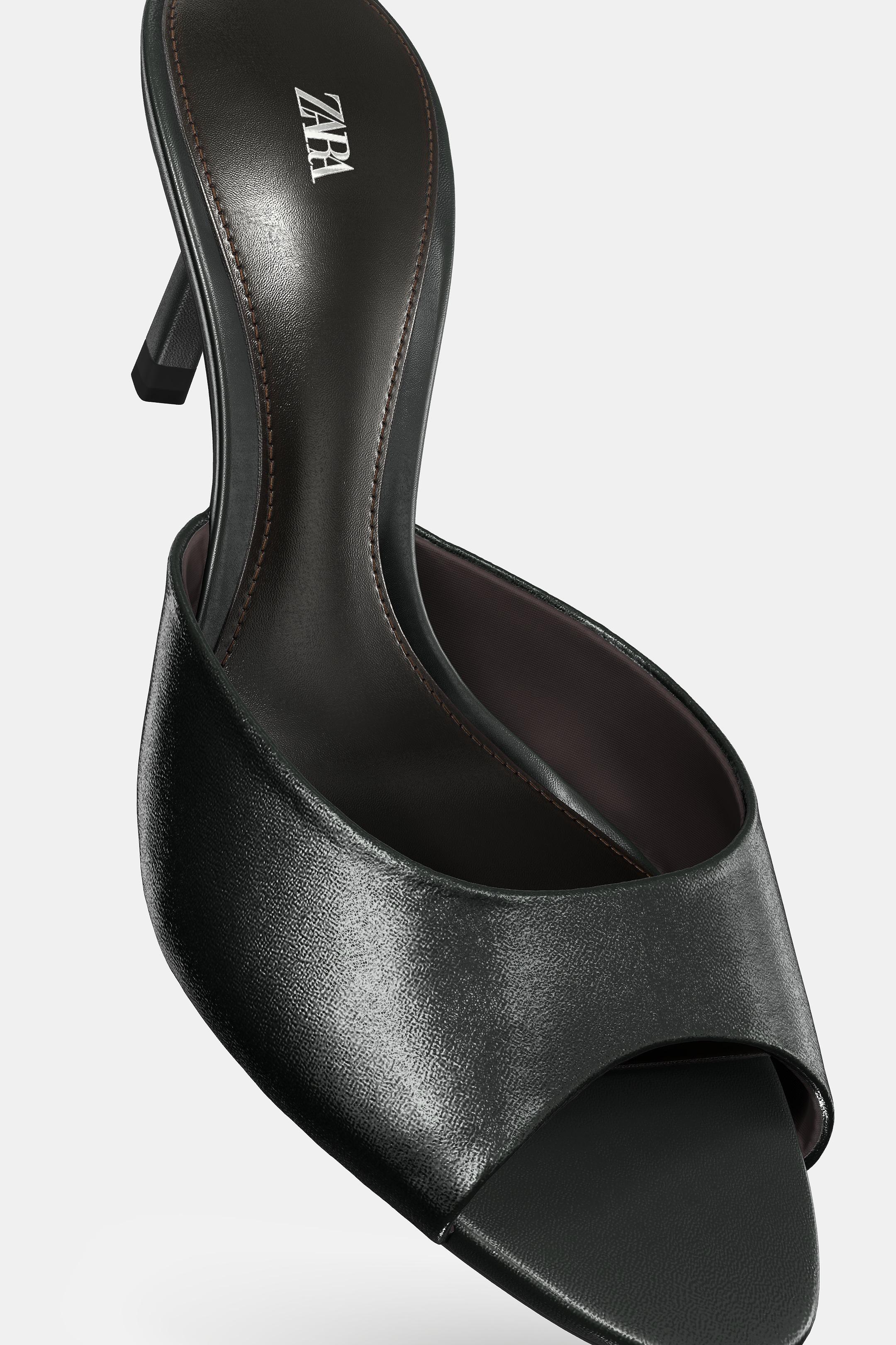 Zara LEATHER HEELED MULES - Black