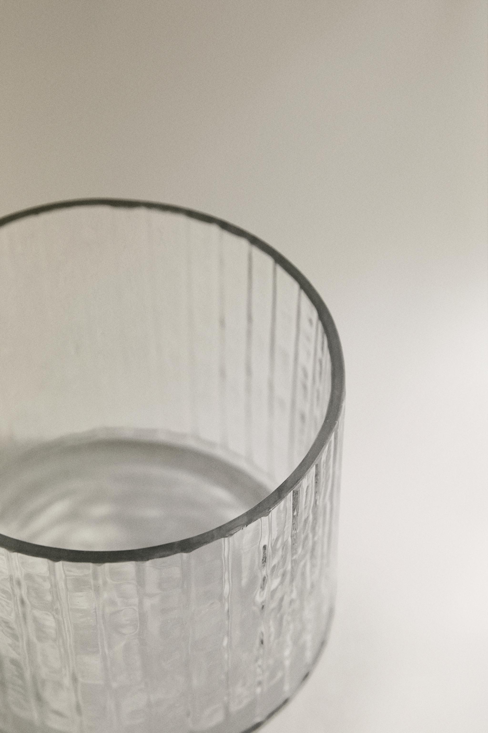 GLASS AND METAL BATHROOM JAR WITH RAISED DESIGN