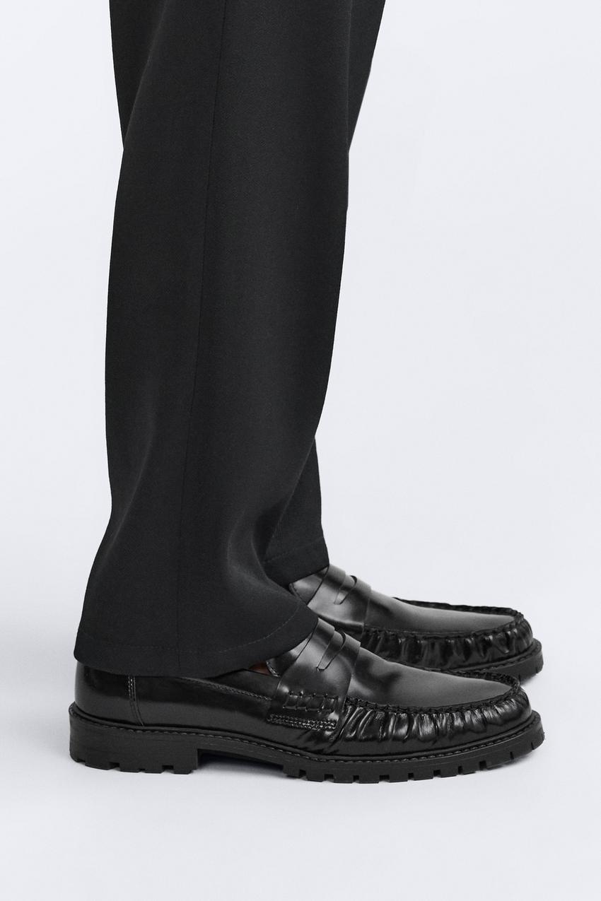 ギャザーレザーローファー - ブラック | ZARA Japan / 日本