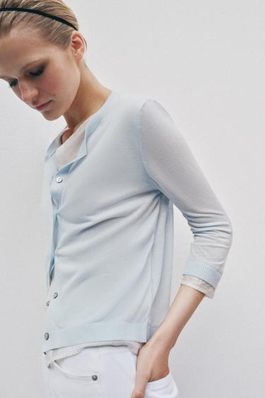 CONTRAST KNIT JACKET - Blue/White by Zara