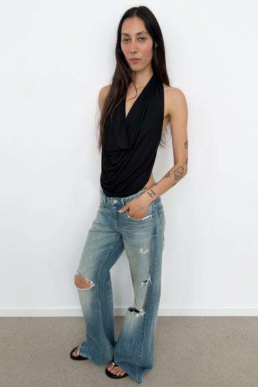 Zara DRAPED HALTER TOP - Black
