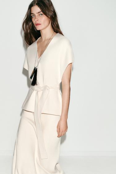 PLAIN KNIT MIDI SKIRT - Ecru by Zara