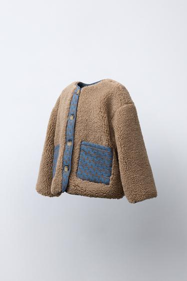 FAUX SHEARLING PATCHWORK FLORAL JACKET - camel by Zara - Image 1