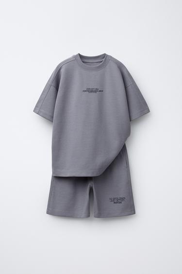 SLOGAN INTERLOCK T-SHIRT AND BERMUDA SHORTS SET - Mauve by Zara