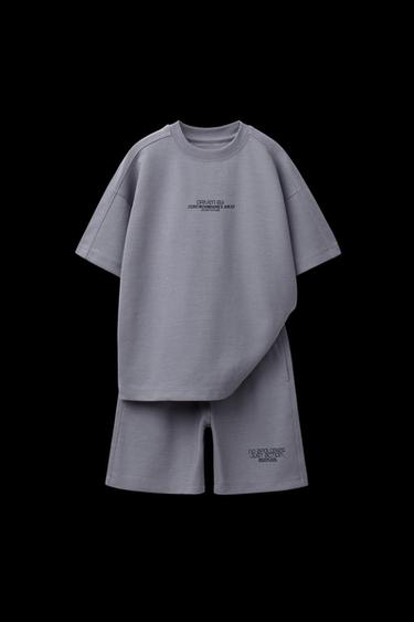 SLOGAN INTERLOCK T-SHIRT AND BERMUDA SHORTS SET - Mauve by Zara - Image 0