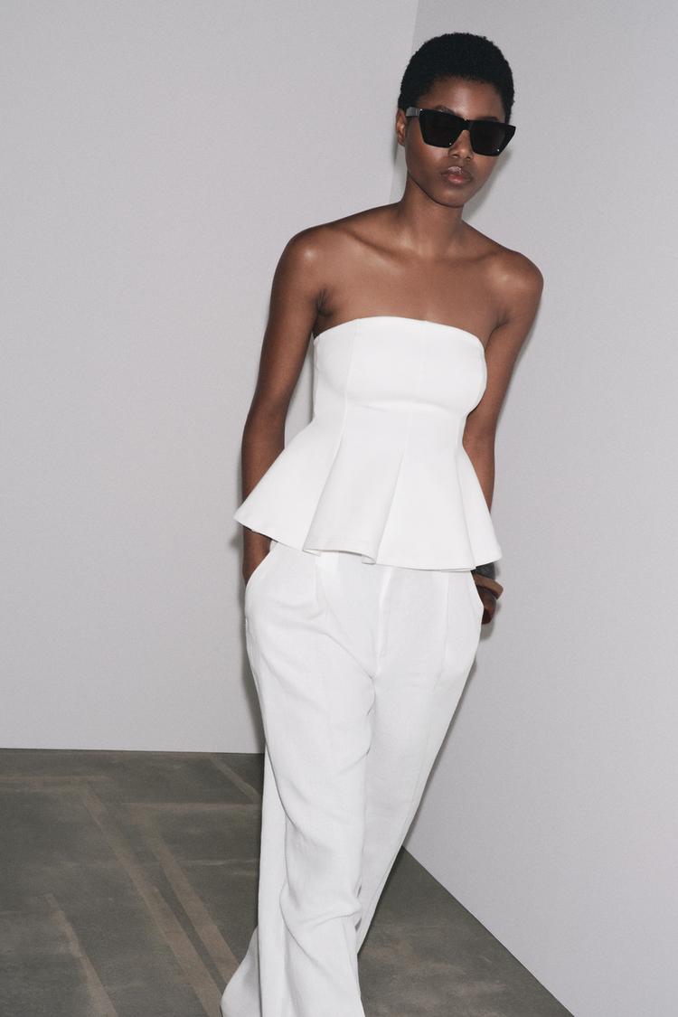 INTERLOCK PEPLUM TOP White ZARA India