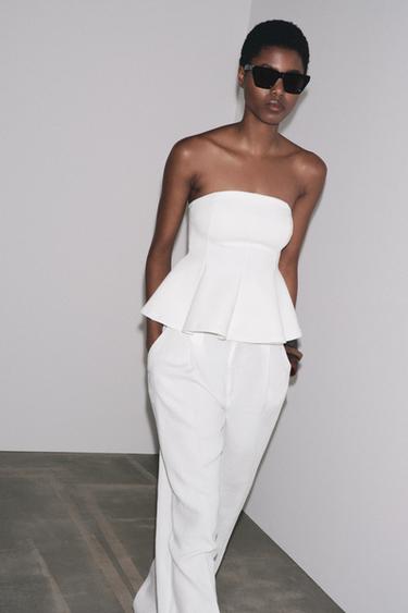 Zara INTERLOCK PEPLUM TOP - White - Image 0