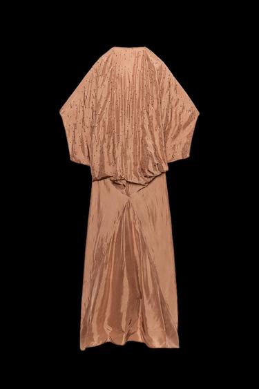 Zara ZW COLLECTION LIMITED EDITION BEADED EMBROIDERED DRESS - Mid-pink