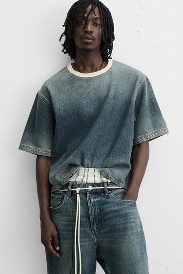 CROPPED FIT DENIM T-SHIRT - Mid-blue by Zara - Image 5