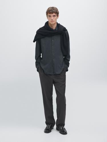 Camisa melange cuadrille regular fit - Azul de Zara - Imagen 0