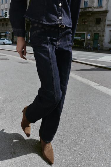 Z1975 STRAIGHT SLIM MID-WAIST BELTED JEANS - Blue by Zara