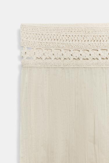 PANTALON EN MATIÈRES VARIÉES AU CROCHET - Écru / Chiné de Zara - Image 6