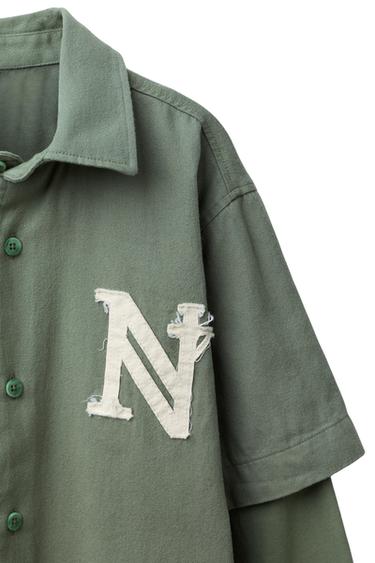 Zara PATCH DOUBLE SLEEVE SHIRT - Green