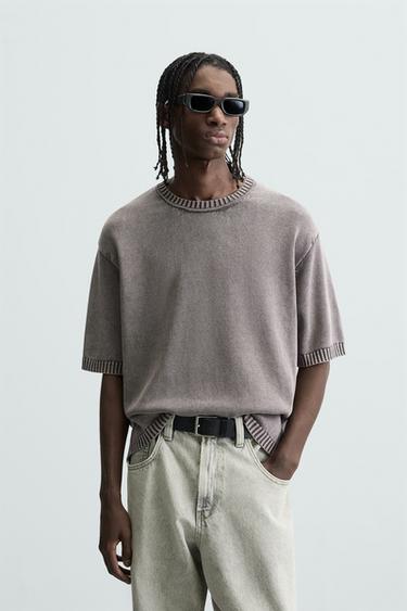 Zara WASHED KNIT T-SHIRT - Lilac