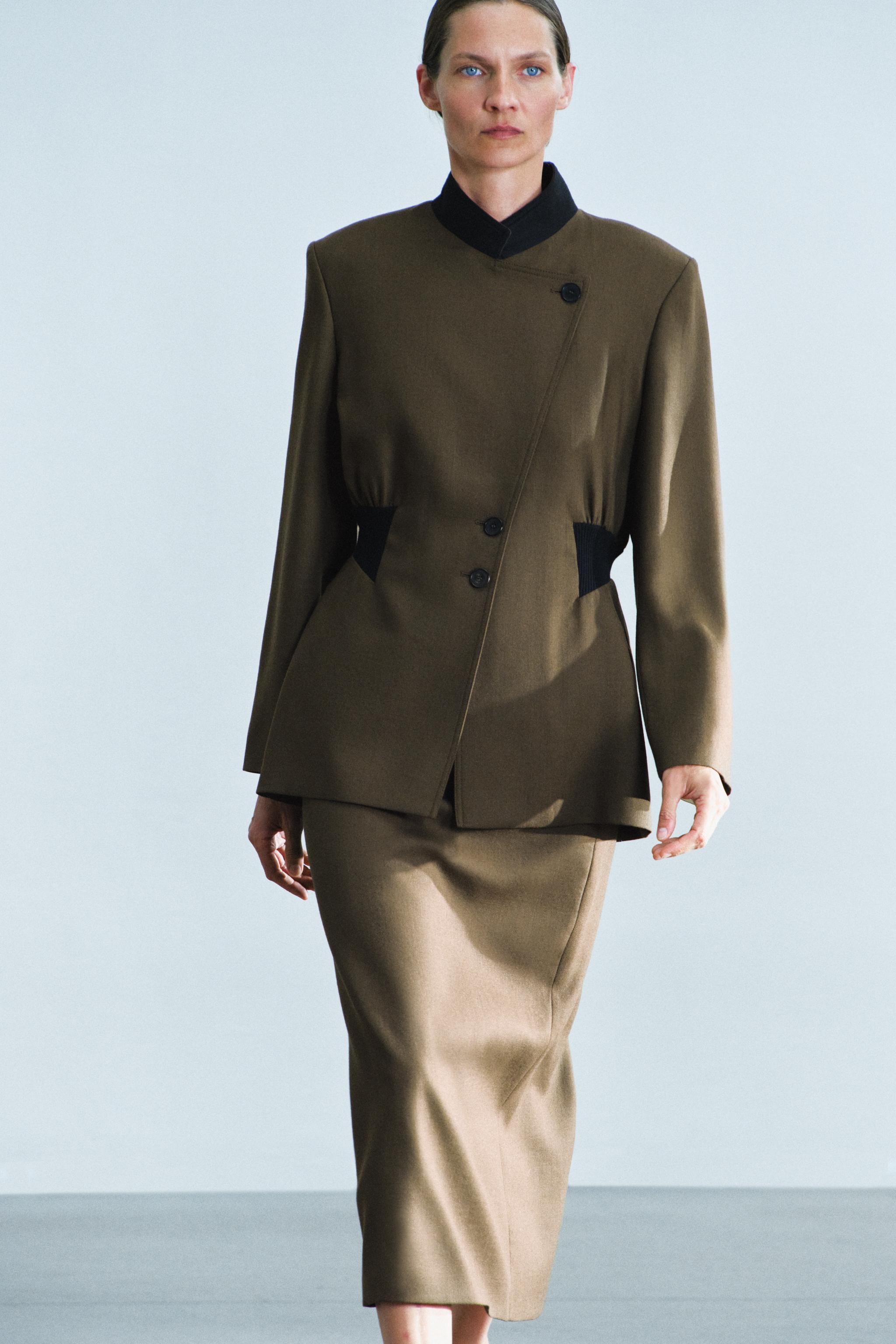 ZW COLLECTION 100% WOOL FITTED JACKET WITH ELASTIC WAIST