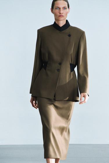 ZW COLLECTION 100% WOOL FITTED JACKET — Mid khaki 2