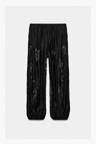 PANTALÓN BOMBACHO ENCAJE ZW COLLECTION - Negro de Zara