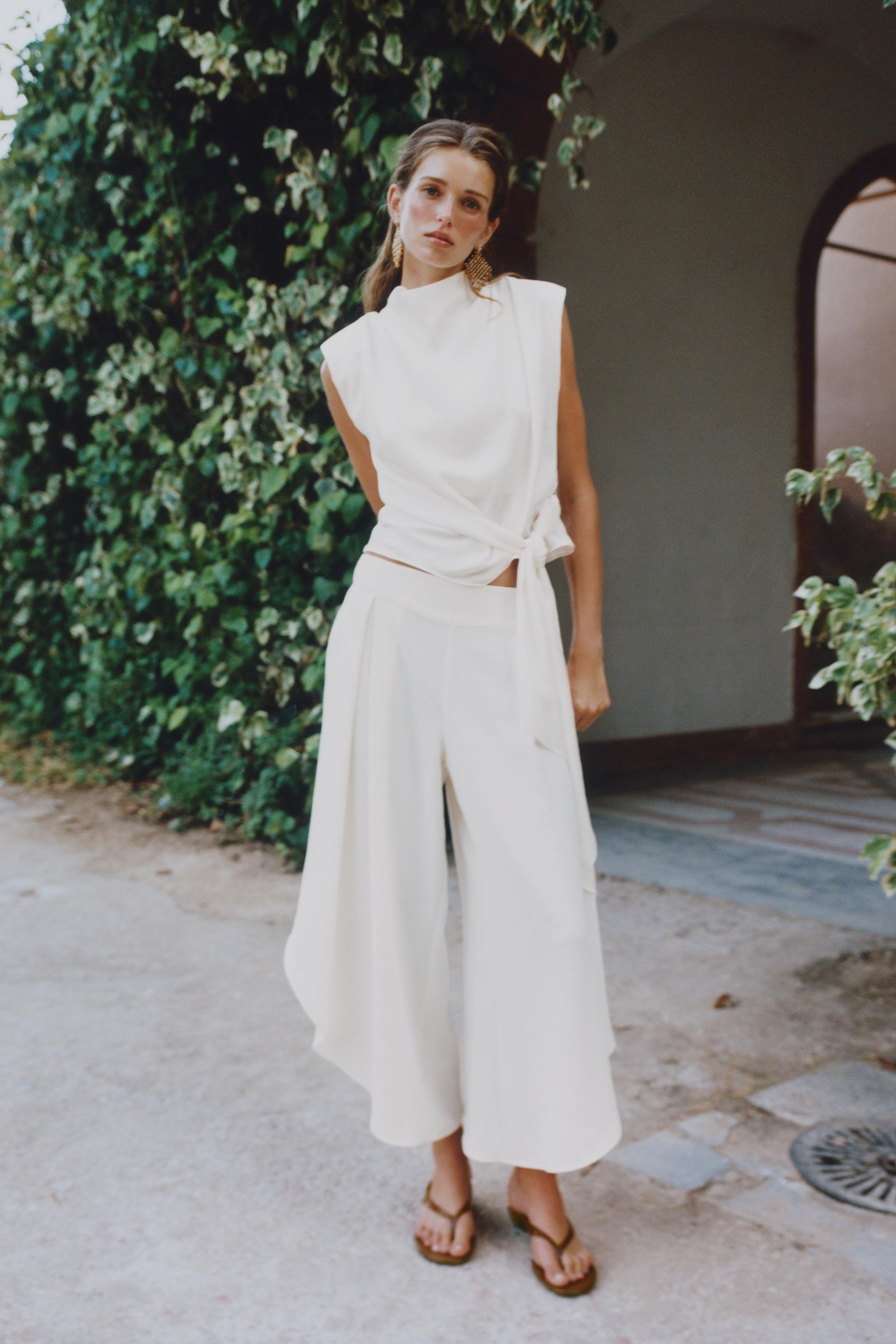 SATIN EFFECT SHOULDER PAD KNOT TOP - Ecru | ZARA United States