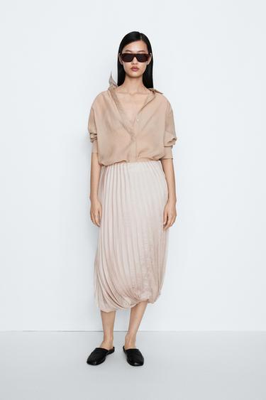 Zara Pleated Bubble Hem Midi Skirt - STUDIO - Pink / Mauve - Image 0